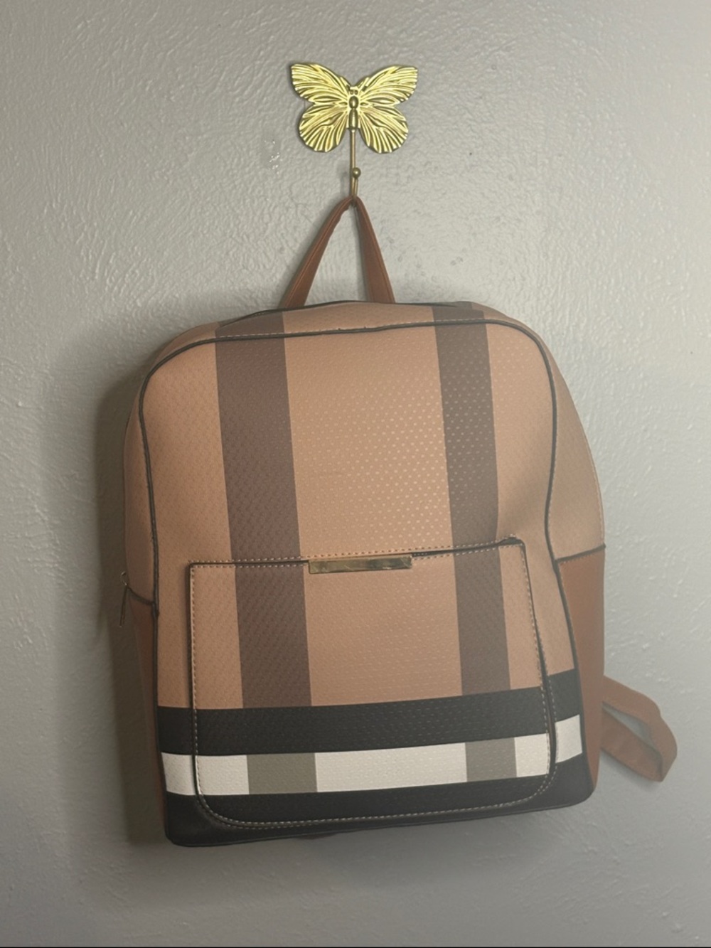 Striped Tan and Brown Backpack